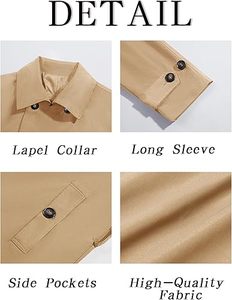 เสื้อโค้ทเทรนช์โค้ทผู้ชายทรงดับเบิ้ลเบรสต์ สีเบจล้วน แขนยาว ปกคอปก ตัดเย็บอย่างดี กันน้ำ เหมาะสำหรับทุกฤดูกาล - Product Image 2