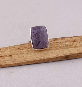 Wholesale 925 Sterling Silver Natural Russian Charoite Ring <b>Cushion</b> Cut Purple Gemstone <b>Statement</b> Ring Handmade Artisan Jewelry - Product Image 5
