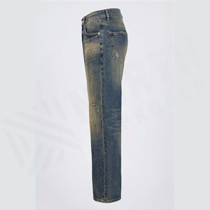 Jean en denim déchiré à jambe droite et taille haute pour homme, coupe classique, en coton, style décontracté, pantalon de printemps - Product Image 2