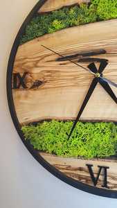 Natural Moss Wood Wall <b>Clock</b> Handmade Rustic Wooden Mechanical Movement 3D Antique Design Large Wall Decor Scandinavian - Product Image 2