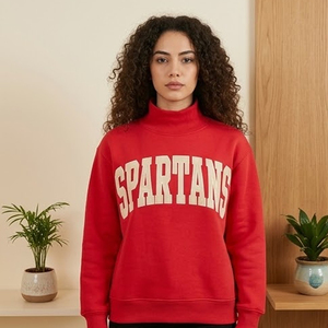 Sudadera Roja de Cuello Alto para Mujer con Estampado de Letras Spartans, Corte Regular, Tejido de Algodón, para Otoño - Product Image 1