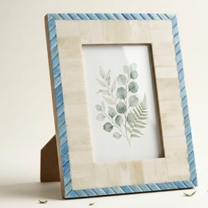 Marco de Fotos Plegable Hecho a Mano con Incrustaciones de Hueso de Pino Moderno, Borde a Rayas Azul y Blanco, Decoración para el Hogar, Mejor Precio al por Mayor - Product Image 4