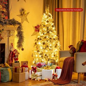 Albero di Natale Preilluminato con Effetto Neve, Bacche e Fiori di Poinsettia - Product Image 1