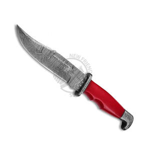 Cuchillo Bowie de Acero de Damasco de 11 Pulgadas, Nuevo y Personalizable, con Empuñadura de Resina Roja, Cuchillo de Caza de Hoja Fija Coleccionable para Exteriores - Product Image 3