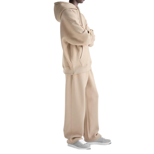 Sudadera con Capucha de Felpa de Corte Holgado con Pantalones a Juego, Algodón Suave, Capucha con Cordón, Bolsillo Canguro, Puños Acanalados - Product Image 4