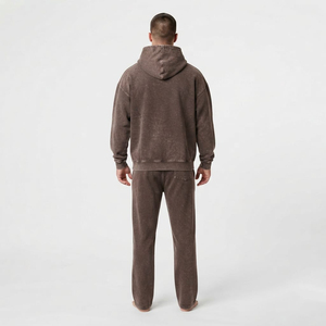 Manufacture Men's Acid Wash Cotton Two Piece <b>Full</b> <b>Zip</b> <b>Hoodie</b> Tracksuit with Kangaroo Pocket Oversized Drop Shoulder Sweatpants - Product Image 6