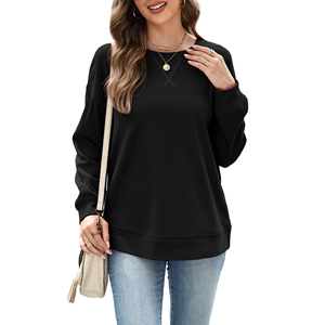 <b>Women's</b> <b>Black</b> Oversized Mock Neck Sweatshirt Striped <b>Long</b> <b>Sleeve</b> Pullover Custom Logo Fleece Knit <b>Top</b> for Autumn - Product Image 1