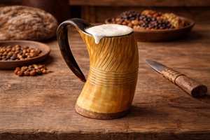 Jarra Vikinga de Cuerno de Búfalo Natural con Asa - Jarra de Cuerno Religiosa de Alta Calidad con Diseño de Ángel para Cerveza, Vino y Hidromiel - Product Image 4