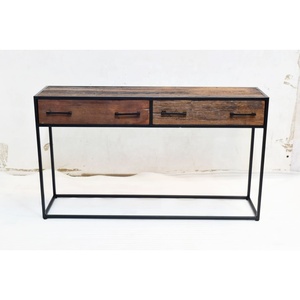 สไตล์อุตสาหกรรมสมัยใหม่เก่าชาติพันธุ์อินเดียไม้รีไซเคิลเหล็กกรอบคอนโซลห้องโถงโต๊ะข้าง - Product Image 5