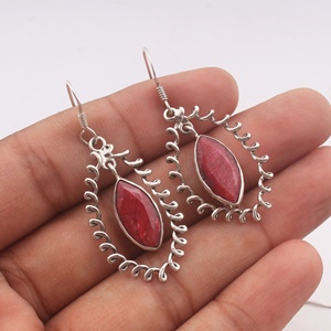 925 Sterling <b>Silver</b> Natural Ruby Marquise Drop <b>Dangle</b> <b>Earrings</b> Handmade Gemstone Boho Statement <b>Earrings</b> for Women - Product Image 2