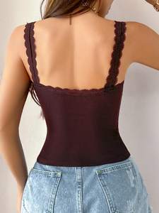 OEM 2026 Women Different colors Knitted <b>Tank</b> <b>Top</b> With <b>Lace</b> Trim Scoop Neck Casual Solid Color Spandex Cotton Blend <b>Top</b> - Product Image 3