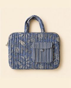 Quilted Cotton Vintage <b>Laptop</b> Tote <b>Bag</b> Striped Pocket Floral Print Shockproof Protective Shoulder <b>Carry</b> - Product Image 1