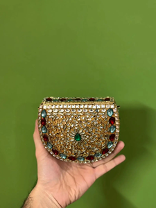 Mini Bolso de Mano Kundan de Latón, Chapado en Oro, Hecho a Mano, con Diamantes, Cierre de Hebilla, A.C 9511 AUREVIA CRAFTS, Aniversario - Product Image 2