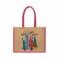 Sac fourre-tout en toile de jute écologique à imprimé géométrique Meet Me New York City, fermeture éclair, taille moyenne, poignée en sangle PP, pour usage quotidien en extérieur