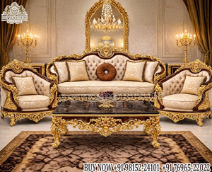 Majestuoso Juego de Sofás para Sala de Estar Estilo Maharaja, Sofá Tallado a Mano Estilo Europeo, Sofá Estilo Francés con Corona Imperial - Product Image 3