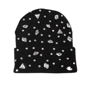 Gorro de Punto Elástico con Pedrería Brillante, Gorro de Moda Unisex Ajustable con Cristales Clásicos - Product Image 1