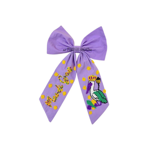 Pince à cheveux nœud papillon brodée violette, accessoire de coiffure fait main pour femme, nœud papillon personnalisé inspiré du Mardi Gras avec perles de rocaille - Product Image 6