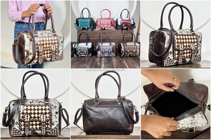 Nuevo Bolso de Hombro Cruzado de Cuero Genuino con Diseño a Cuadros de Gran Capacidad y Pelo Natural para Mujer - Product Image 3