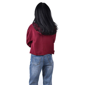 เสื้อฮู้ดครอปตัวยาวสำหรับผู้หญิง ผ้าฝ้ายกำมะหยี่ 100% สีพื้น ลุคแฟชั่น ดีไซน์แบบแผ่นต่อผ้า คอฮู้ด - Product Image 6