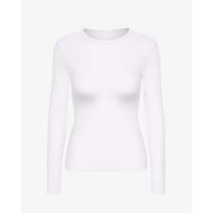 Camiseta Blanca de Manga Larga para Mujer, Cuello Redondo, Corte Ajustado, Tejido de Punto, Spandex y Algodón, Transpirable, para Todas las Temporadas - Product Image 2