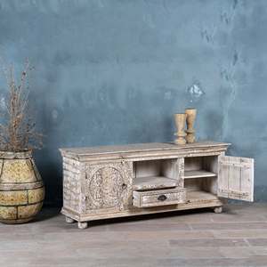 Consola de TV Moderna de Lujo en Madera Sólida con Cajones, Ecológica, Duradera, Ajustable y Tallada, para Dormitorio o Sala de Estar - Product Image 6