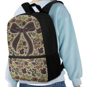 Camouflage Sports Backpack <b>Bow</b> Design <b>Large</b> Capacity 14 Inch Laptop Pocket Waterproof Zipper Closure Polyester Travel Backpack - Product Image 3
