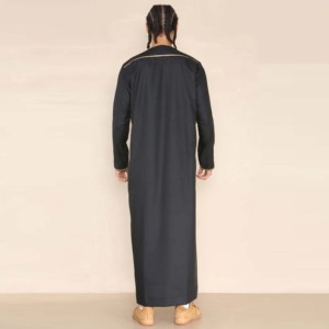 Men Islamic Robe Muslim <b>Kaftan</b> Long Sleeve Neck Solid Color Floor Length Polyester Lightweight Breathable Vintage Casual Dubai - Product Image 2