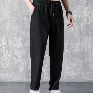 Pantalon de sport décontracté pour homme, taille régulière, hiver, grande taille, noir, taille élastique, 100% coton, respirant - Product Image 4
