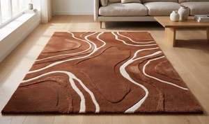 พรมขนสัตว์ทอมือสุดหรูสำหรับห้องนั่งเล่น ออกแบบเองได้ พรมขนสัตว์ทอมือลายนามธรรมทันสมัย พรมขนสัตว์ทอมือคุณภาพพรีเมียม - Product Image 2