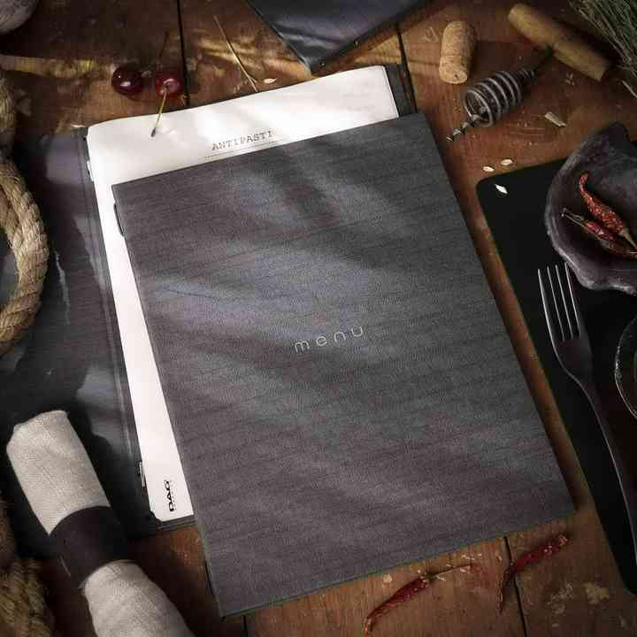 Italy A4 Porta Menu 2-Pocket 4-Sided Black Elastic Gray Color Hotel & Restaurant Supplies 23.2x32cm Menu Writing