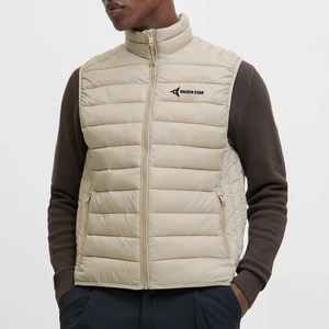 DAIZEN STAR Men's Beige Stand Collar Puffer Vest Solid Color Windproof Casual Outerwear Zipper Closure Winter Wear - Product Image 4