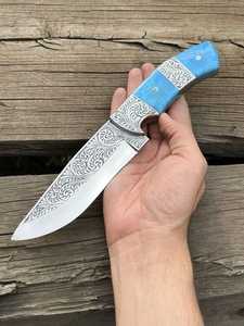 Cuchillo de Caza Personalizado Hecho a Mano con Acero D2, Grabado a Mano, Mango de Hueso con Bolster Grabado, Hoja de 6-7.9 Pulgadas, Cuchillo Multiusos para Exteriores - Product Image 6