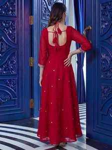 Vestido Étnico RICH LOOK para Mujer, con Bordado y Lentejuelas, Estilo Moderno, Secado Rápido, para Todas las Temporadas, Ideal para Fiestas Diwali - Product Image 3