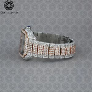 Montre de luxe pour homme Charm_Jewells en acier inoxydable, boîtier de 40 mm, mouvement mécanique, accents de diamants, bracelet en cuir, étanche 10 bars - Product Image 2