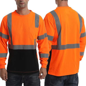 Camisa de trabajo reflectante de manga larga con logotipo personalizado, camiseta de alta visibilidad color naranja, ropa de protección para hombre para trabajo. - Product Image 2