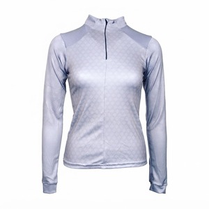 Haut d'équitation pour femme de haute qualité, respirant, écologique, à col montant, manches longues, couleur unie, avec demi-zip, couche de base - Product Image 1
