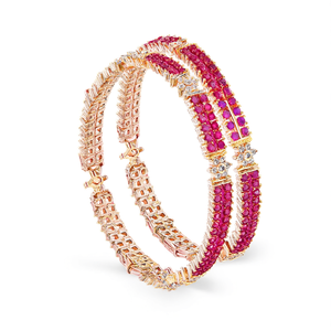 <b>Ruby</b> American Diamond Embellished Bangles in White Gold 18K Gold & Rose Gold Plated for Wedding Engagement & Party - Product Image 3