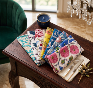 Handmade Block Printed Cotton Floral Eco-friendly American Style Customizable Disposable Dinner Cloth <b>Table</b> Napkin for Party - Product Image 5