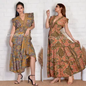 Satın Boho Moda Maxi elbise yaz Moda Maxi elbise kadınlar Bohemian giyim Moda şık avrupa ipek maksi elbise düşük fiyat