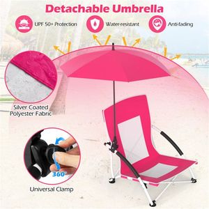 Set di 2 Sedie da Spiaggia Pieghevoli Portatili per Adulti con Parasole Regolabile e Design Resistente - Product Image 5
