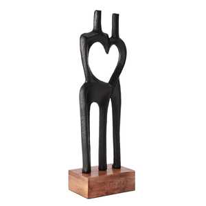 Abstract Wooden Base Sculpture <b>Figure</b> Shape Heart Design Modern Artistic Handmade Tabletop Decor for Living Room Valentine's - Product Image 3