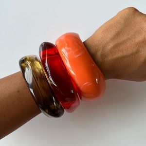 Chic Resin Bangles Chunky <b>Stack</b> Glossy Finished Daily Wear Party Festive Retro Vintage Fashion Jewelry Lucite <b>Bracelet</b> Accessory - Product Image 2