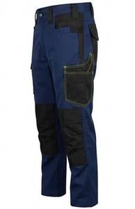 Pantalones de Trabajo Azules para Hombre con Bolsillos Reforzados Negros y Ribete Verde, Uniformes de Poliéster Resistentes a la Abrasión - Product Image 3