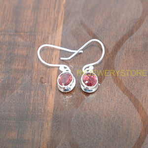 ต่างหูพลอยโกเมนสีแดงธรรมชาติ ต่างหูพลอยเจียระไน เงินแท้ 925 ต่างหูห้อยทำมือ เครื่องประดับพลอยโกเมนสำหรับผู้หญิง - Product Image 2