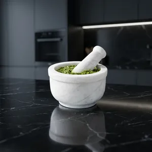 Marble Mortar and Pestle Set for Kitchen <b>Herbs</b> Spices Garlic Masala <b>Grinder</b> Handcrafted Stone Crusher - Product Image 5