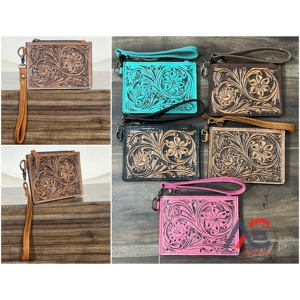 Wholesale Factory Price Tooled Floral Genuine <b>Leather</b> Wristlet <b>Wallet</b> Stylish Coin & Credit Card Holder Everyday Purse for Women - Product Image 1