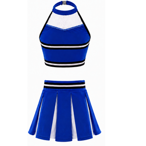 Ensemble uniforme de cheerleading bleu roi : Jupe plissée et crop top pour performance d'équipe, compétition de danse, tenue de sport athlétique - Product Image 2