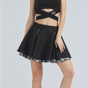 Gothic <b>Skirts</b> Cute High <b>Elastic</b> Waisted Plaid Kilts for Women Trendy Hem Flared Knee Length Mini Skater <b>Skirt</b> - Product Image 4