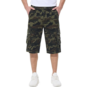 Shorts cargo camouflage pour homme, taille mi-haute, respirants, style décontracté, longueur bermuda, poches, taille élastique, 100% coton - Product Image 1