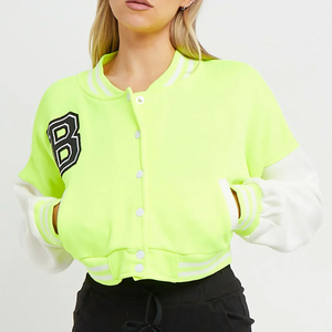 Wholesale Cropped Varsity <b>Jacket</b> Women's Full <b>Sleeve</b> Contrast Trim <b>Short</b> Length Outerwear Autumn Winter Varsity <b>Jacket</b> Ladies - Product Image 1